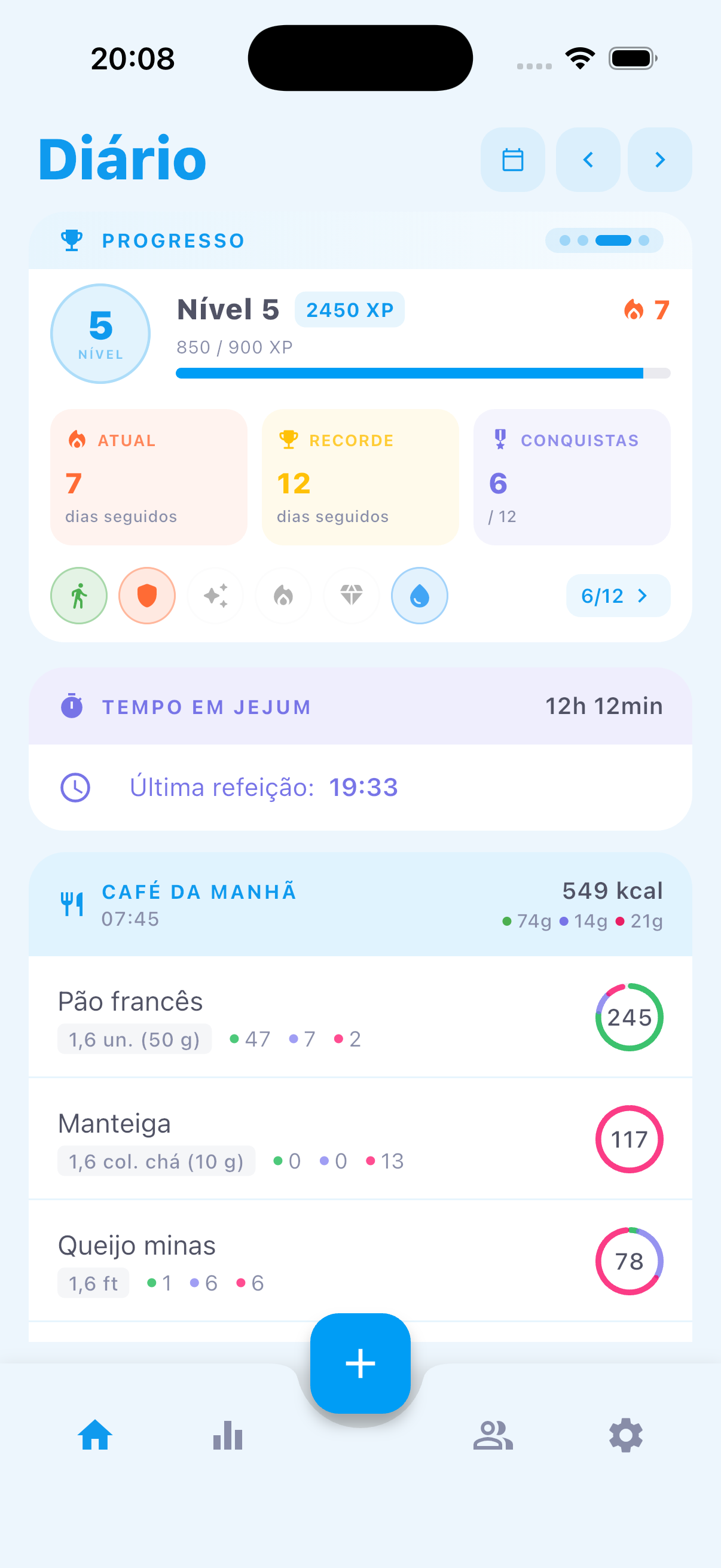 Visualize facilmente seu progresso no dia