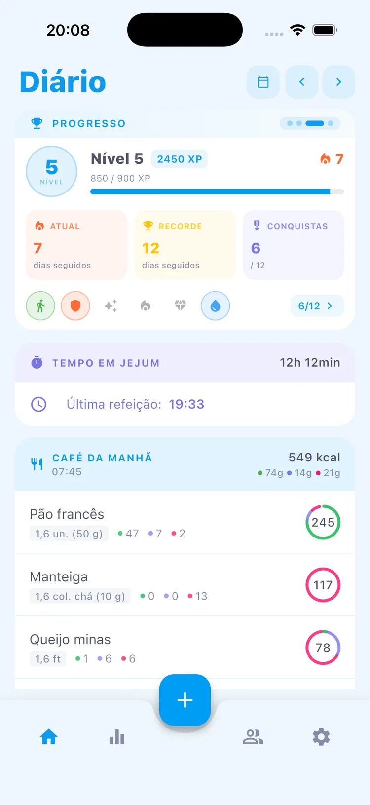 Visualize facilmente seu progresso no dia